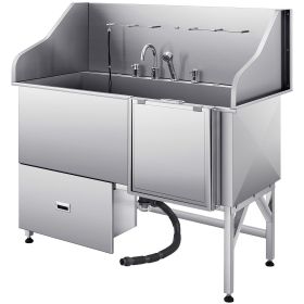 VEVOR Stainless Steel Dog Washing Station, 61 inch Pet Grooming Tub w/ Ramp, Water Filter Board