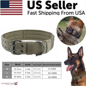 2" Wide Tactical Heavy Duty Nylon Large Dog Collar K9 Military With Metal Buckle (Color: Green, size: L - Neck 18.9" ~ 22.8")